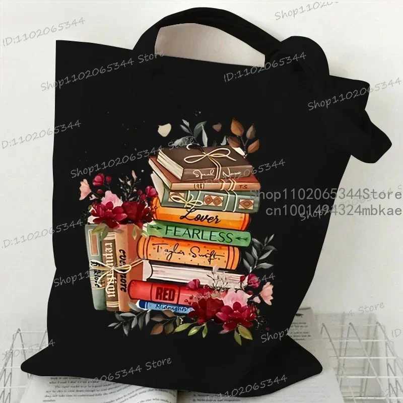 Just A Girl Who Loves Books Canvas Tote Bag Women Reusable Shopper Bag Vintage Rose Books Fashion Read Lover Shoulder Handbags Z250224-1