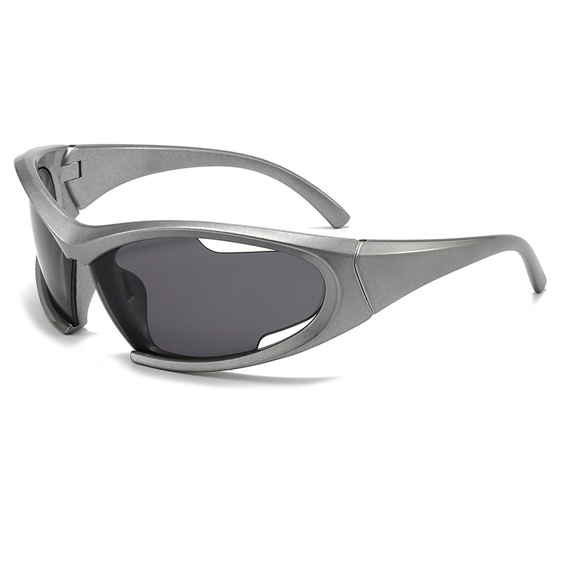 Y2K cycling glasses for men, stylish sunglasses with a futuristic look, European and American hollow decoration, trendy sun glasses.