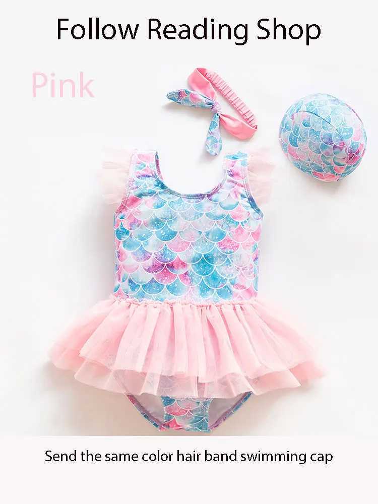 New Girl Baby Mermaid Swimsuit Princess Fashion cartoon Fish Scale Print Ballet One Piece Kids Sequin Tulle Swimsuits X250224
