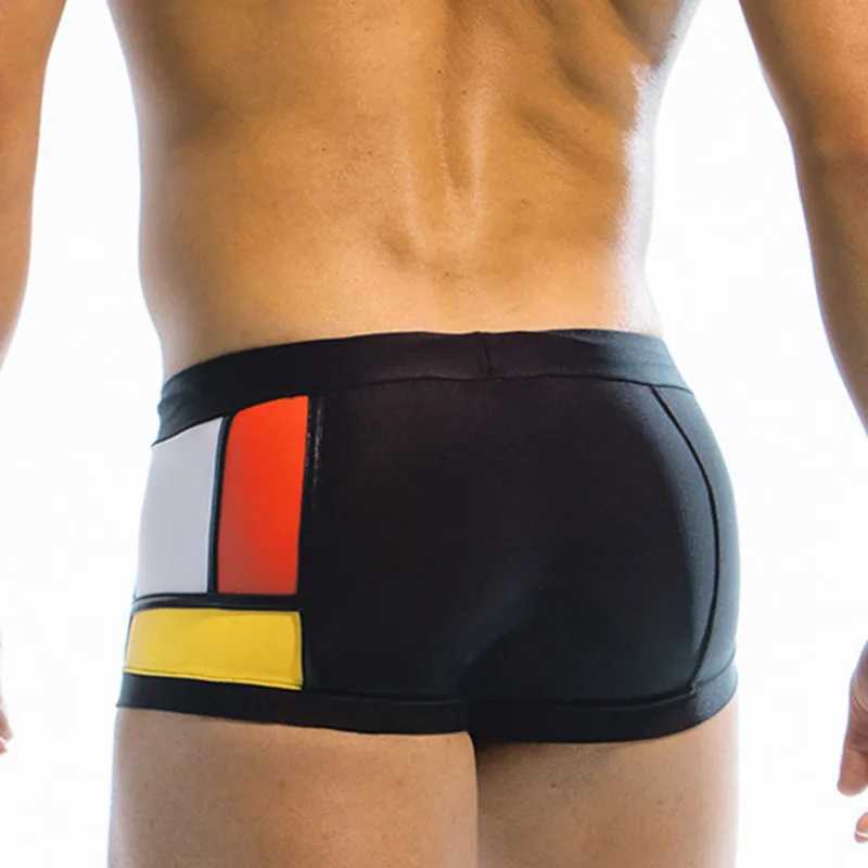 Contrast Color Swimming Trunks For Men Swimwear Swimsuit Sexy Beach Bikini Boxer Surfing Swim Wear Bathing Suit Sport ShortsXJ250224