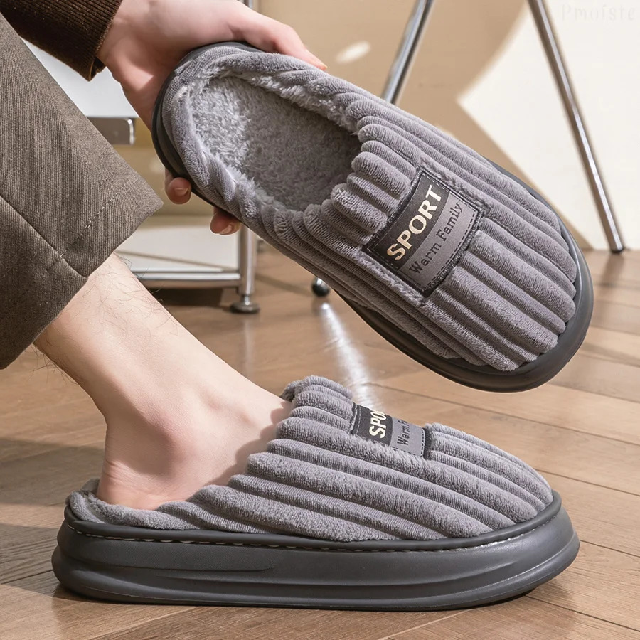 House Slippers For Men Furry Cozy Memory Foam Round Toe Couple Shoes Warm Winter Soft Plush Slippers250225