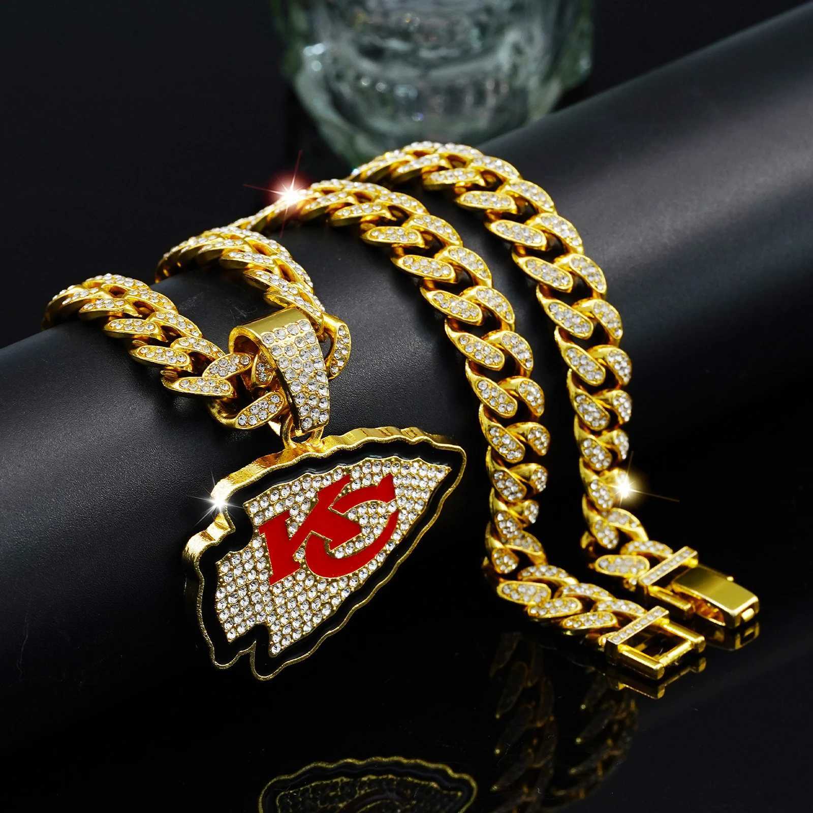 Fl Water Diamond KC Red Letter Pendant Gold Silver Plated Necklace Shining Cuban Chain Fashion Jewelry X250224