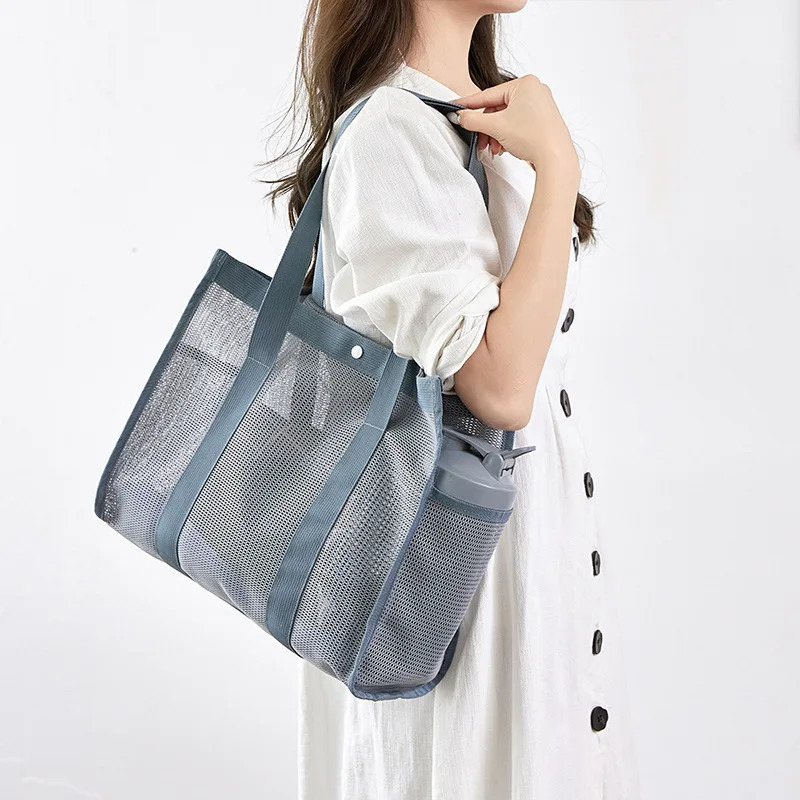 2024 Korean Beach Bag Fashion Mesh Hollow Fitness Shoulder Bag Leisure Swimming Bag Travel Storage Washbag 250224