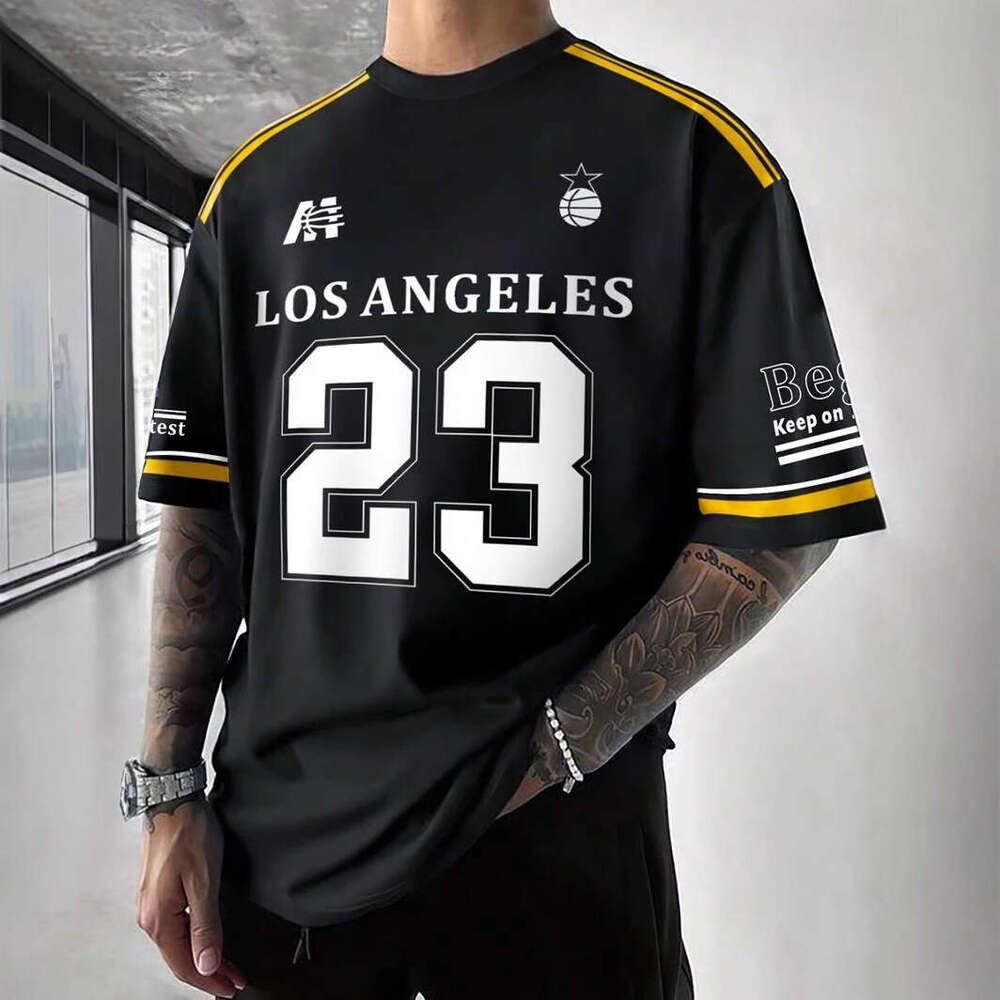 3D digital printed men's shoulder round neck loose sweat wicking breathable short sleeved shirt T-shirt