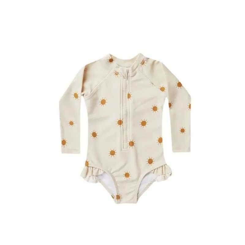 Brand RC Baby Girls Swimwears Swimsuit Kids Long Sleeve One-piece Set Toddler Girl Sunscreen Floral Bodysuit Bikini Suits 1-12Y X250224