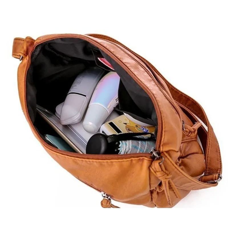 Washing leather womens bag 2024 European and American retro shoulder variable large capacity cross body PU soft 250221