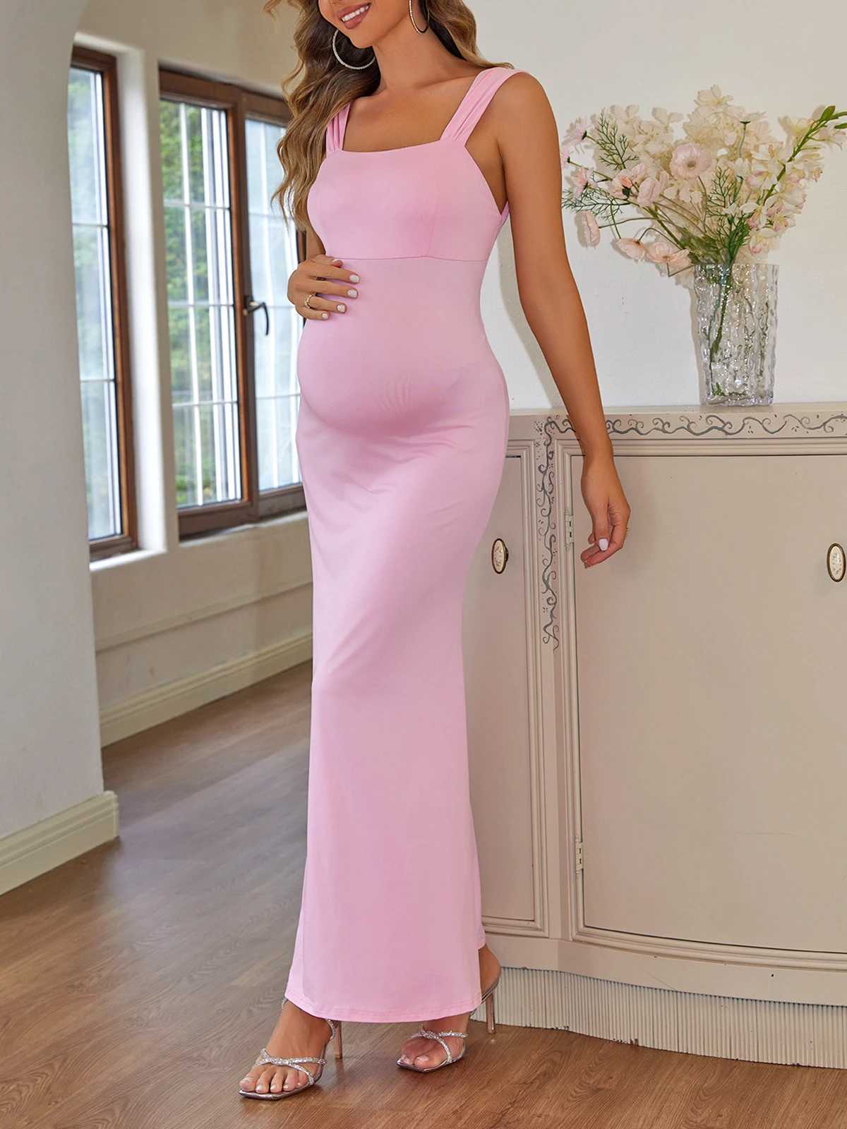 ItsRoya Pink Simple Maternity Dress Cross Back Backless Elegant Party Evening Mermaid Gown Slim Pregnant Photography Props Dress X250224