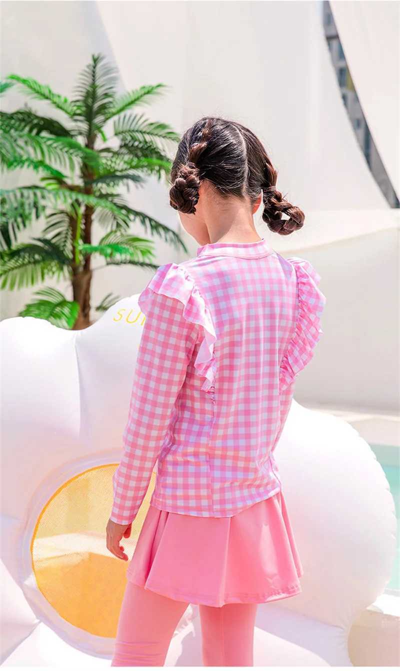 Girl Two Pieces Suit 2-11 Year Children Long Sleeve Long Pants Swimsuit 2023 Kid Cute Letter Print Swimwear Baby Bathing Suit X250224