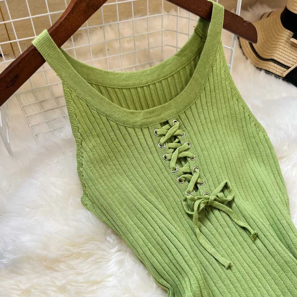 Yuooo Ins hot sexy bandage knitted mini dress summer ultra-thin elastic body womens streetwear sexy bag Hips VestitosXJ250224