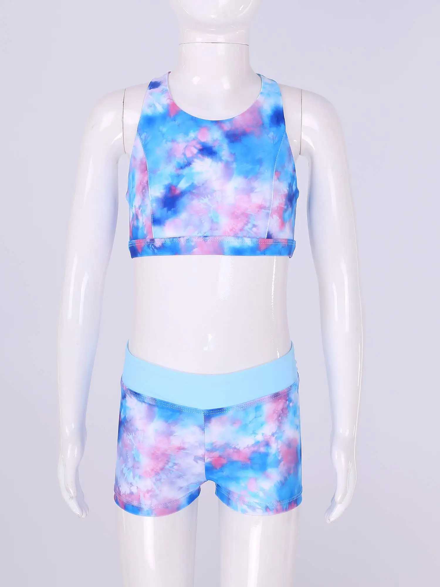 Girls Swimwear 2Pcs Summer Swimsuit Sleeveless Crisscross Back Printed Top+Boyshorts Bottom Kids Bikini sets Children Beach Wear X250224