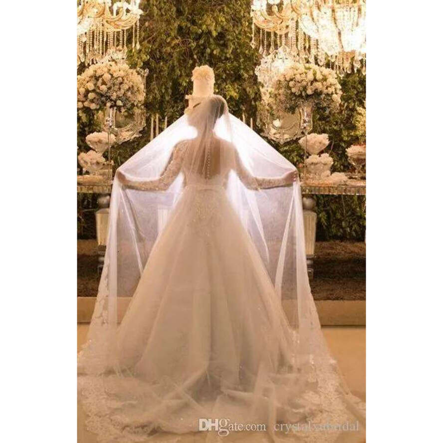 Arabic New Long Sleeves A E Wedding Dresses Jewel Neck Lace Appliques Crystal Beaded Sheer Back Chapel Train Plus Size Bridal Gowns