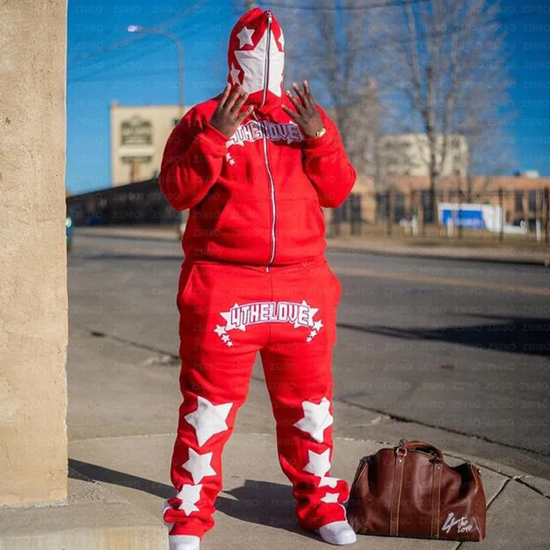 Y2k Zip up Hoodie Punk Stars Print Sweatshirt Mens hoodies Sport Coat Pullover Gothic Long Sleeve Oversized Jacket Sweatpants 250224