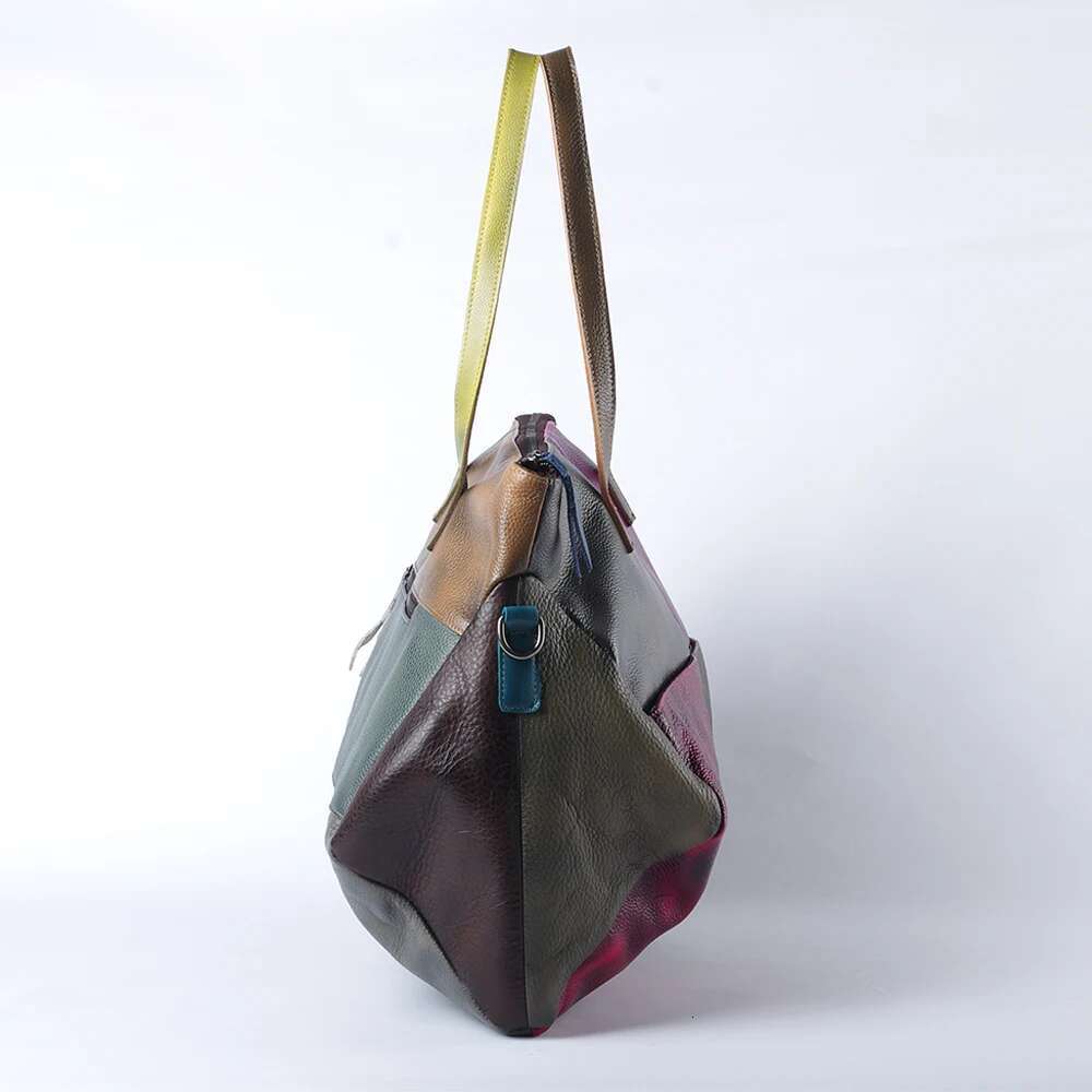 Casual Color Contrast Retro Soft Genuine Leather Cowhide Shoulder Crossbody Large Capacity Women's Tote Bag designer handbags women