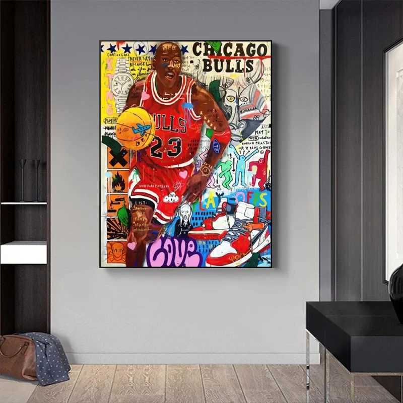 Popular murals modern home decor canvas painting and printing living room decoration street graffiti basketball celebrity wall art posters Y250224