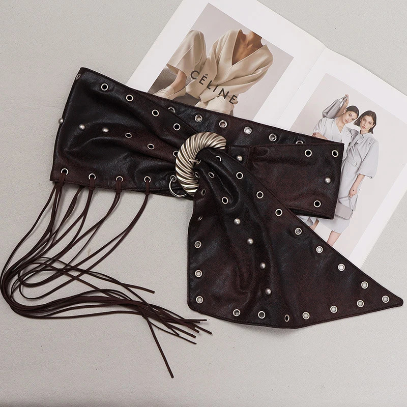 DEAT Fashion Retro Tassels Waistband For Women Trendy Metal Buckle Waist Seal Female 2024 Winter Arrival 11A02111 250221