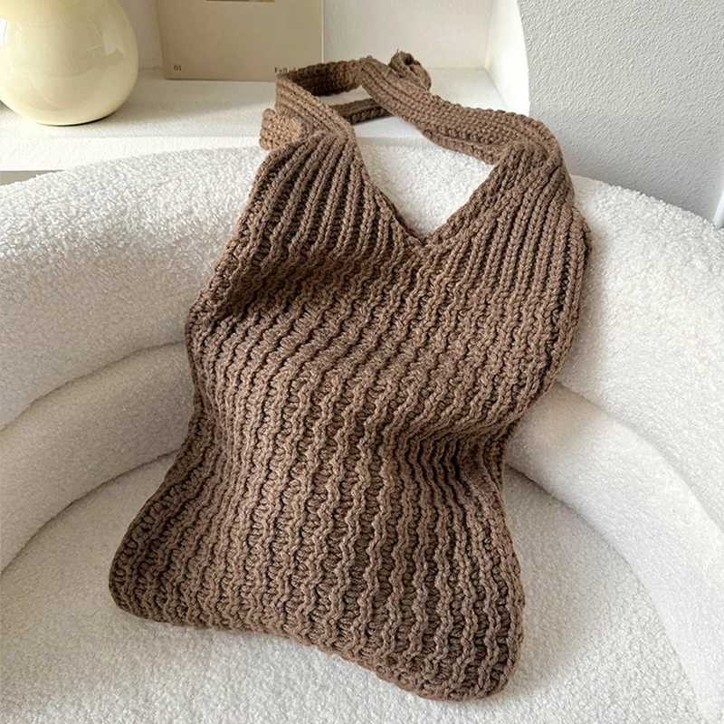 Hollow Women Shoulder Bags Retro Woven Solid Color Crochet Bag Large Capacity Shopping Tote