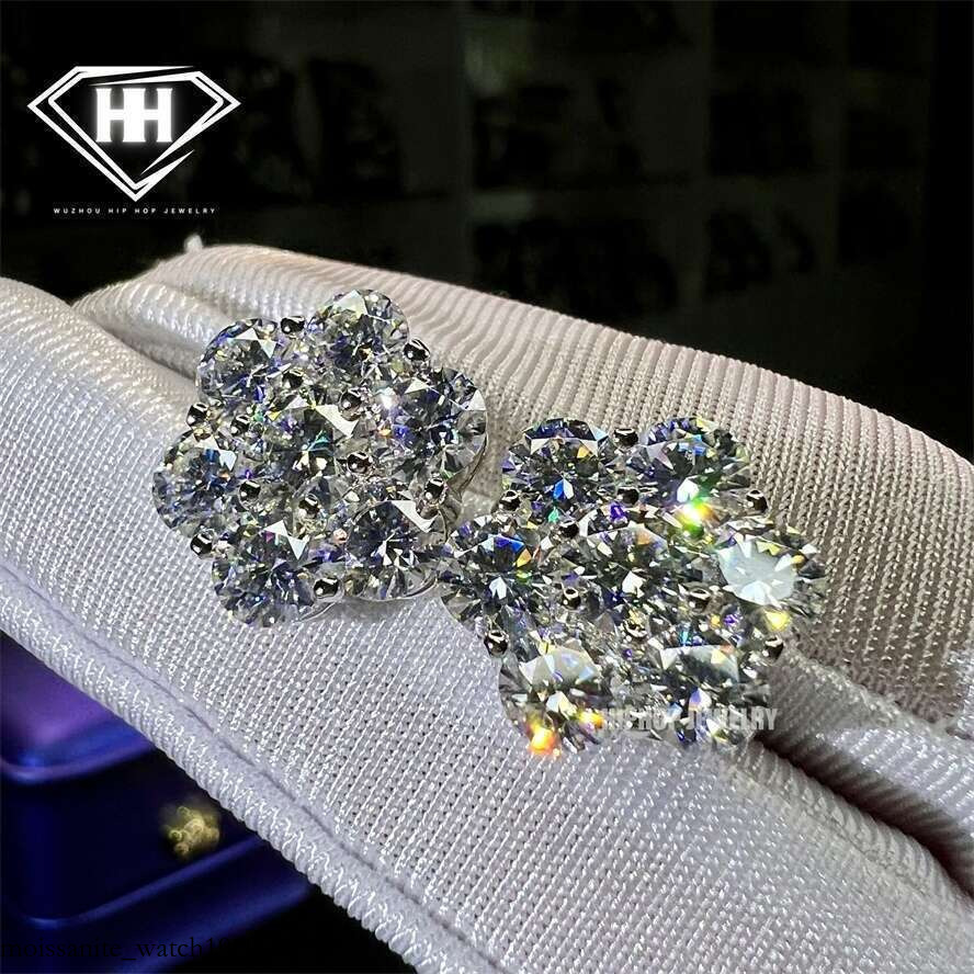 Gold Mossanite Studs Screw Back Solid Sier 15mm 5.8ctw VVS1 Round Cut Cluster wer Moissanite Dia Stud Earrings