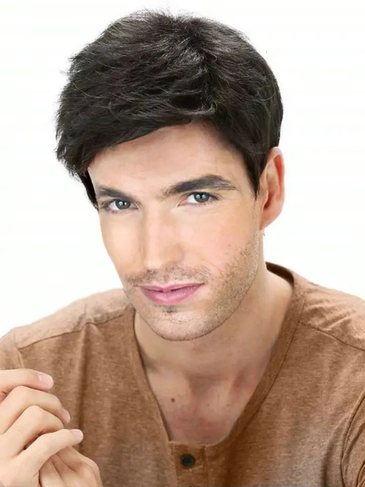Mens Wig Short Black Wig Short Layered Short Hair Synthetic Wigs HighLights Hair Wig Heat Resistant Fiber 250224
