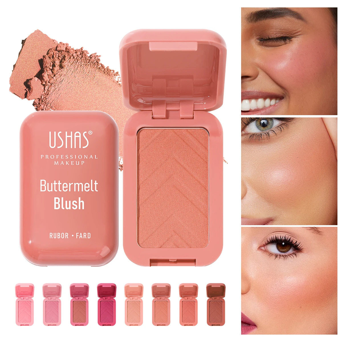 USHAS 8 Color Matte Blush Easy Coloring Embossed Blusher Palette Correct Facial Contours Blush Powder Makeup 250224
