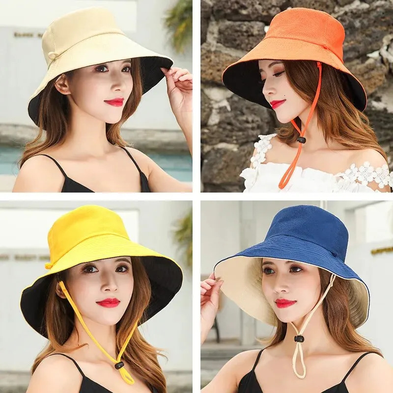 Fisherman Hat Womens Summer Face Cover Sunscreen Large Brim Sunshade Internet Celebrity DoubleSided And Versatile 250210