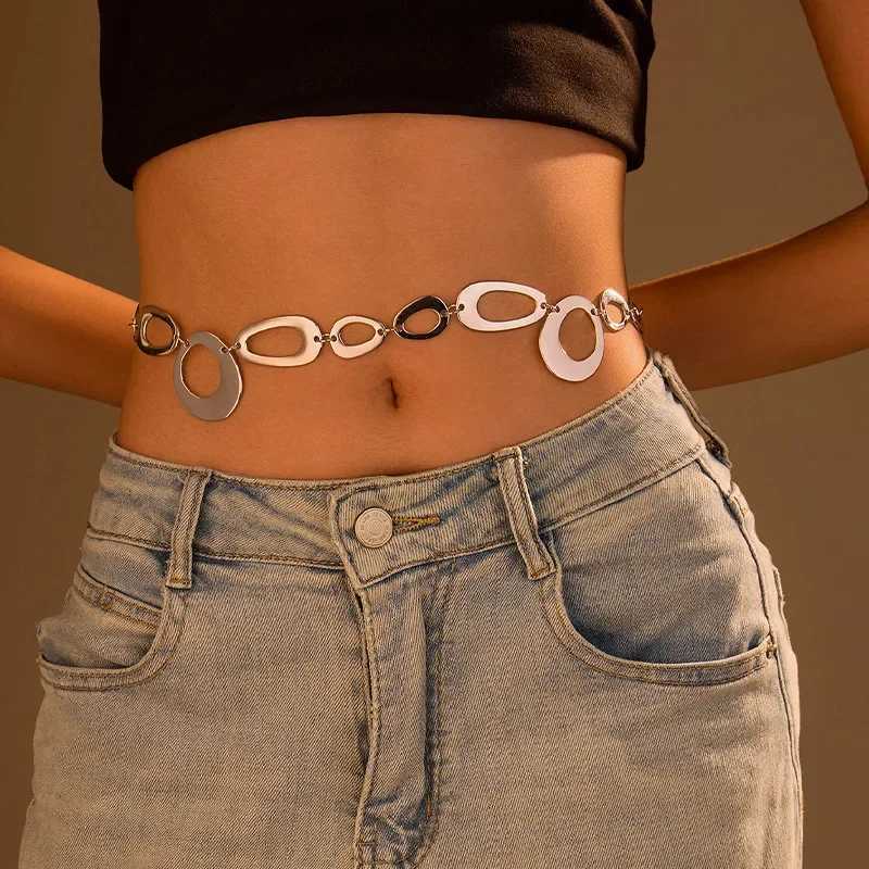 Vintage Fashionab Hollow Waist Chain Metal Ring Belt Womens Personalized Irregular Design Geometric Shape Jewelry GiftsXJ250224