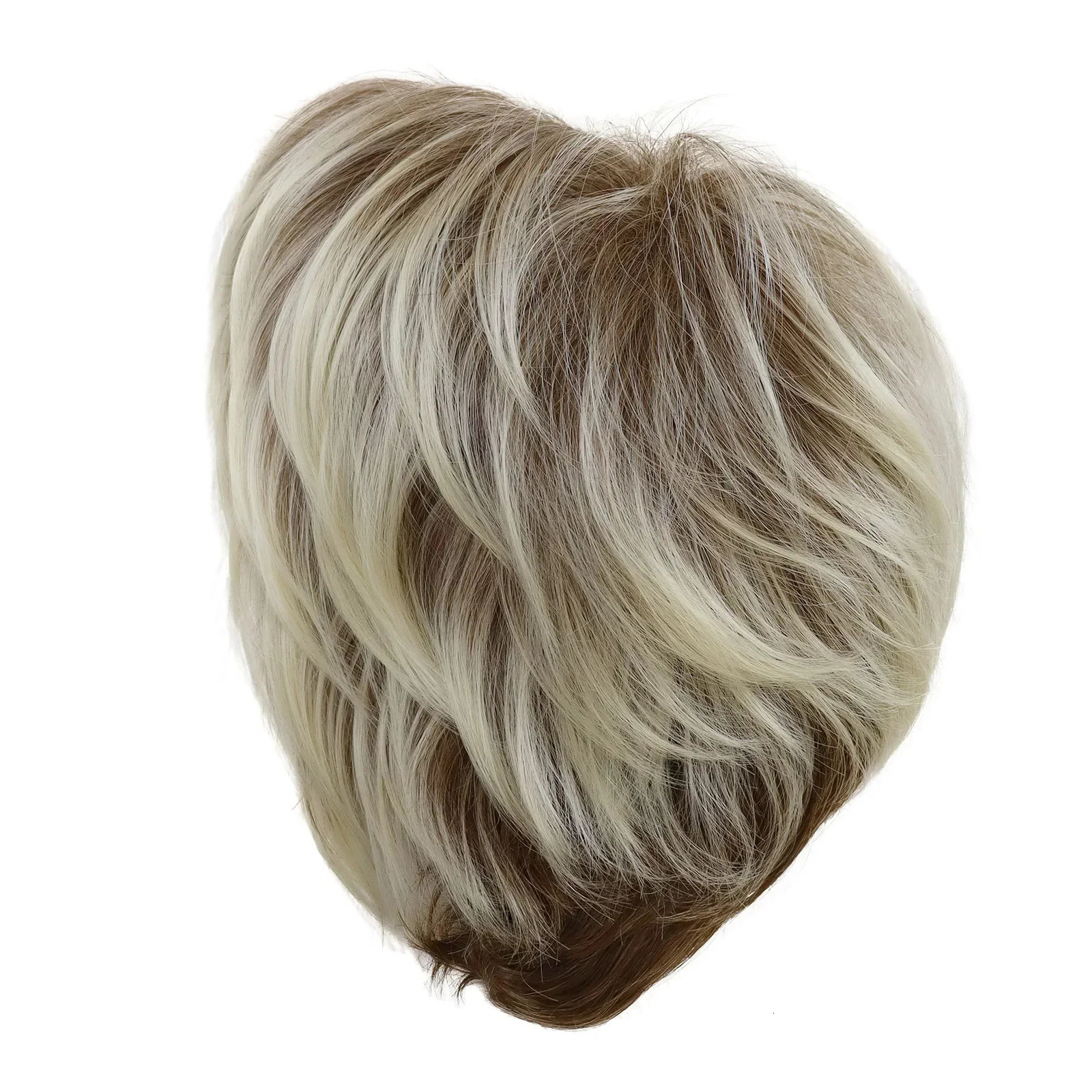 Synthetic Ombre Blonde To Brown Layered Wig with Bangs for Men Short Straight Hair Heat Resistant Natural Daily Party Man Wig 250224