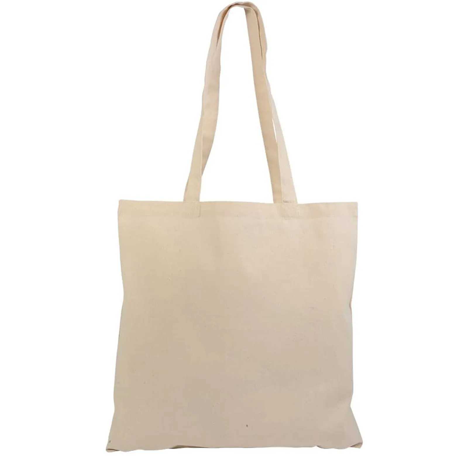 Shopping Bags Large Capacity Canvas Folding Eco-Friendly Cotton Tote Bags Reusable DIY Shoulder Bag Grocery Handbag Beige White Z250224-1