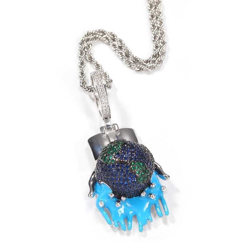 Hip Hop Bling d Out Holding The Earth Protect The Earth Pendant Necklaces For Men Wen Rapper Jewelry Drop Sing X250224