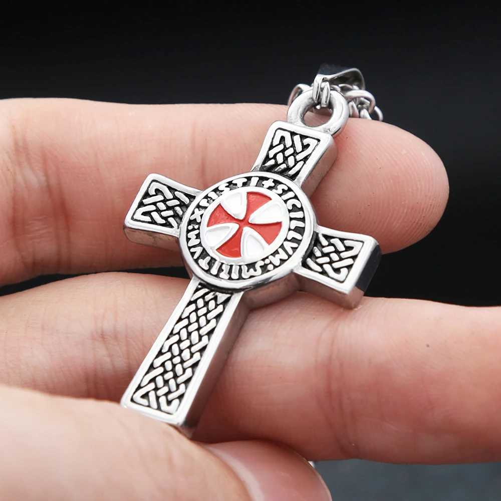 Vintage Punk 316L Stainless Steel Templar Red Knight Cross Pendant Necklace for Mens Fashion Amet Jewelry Gift Set X250224