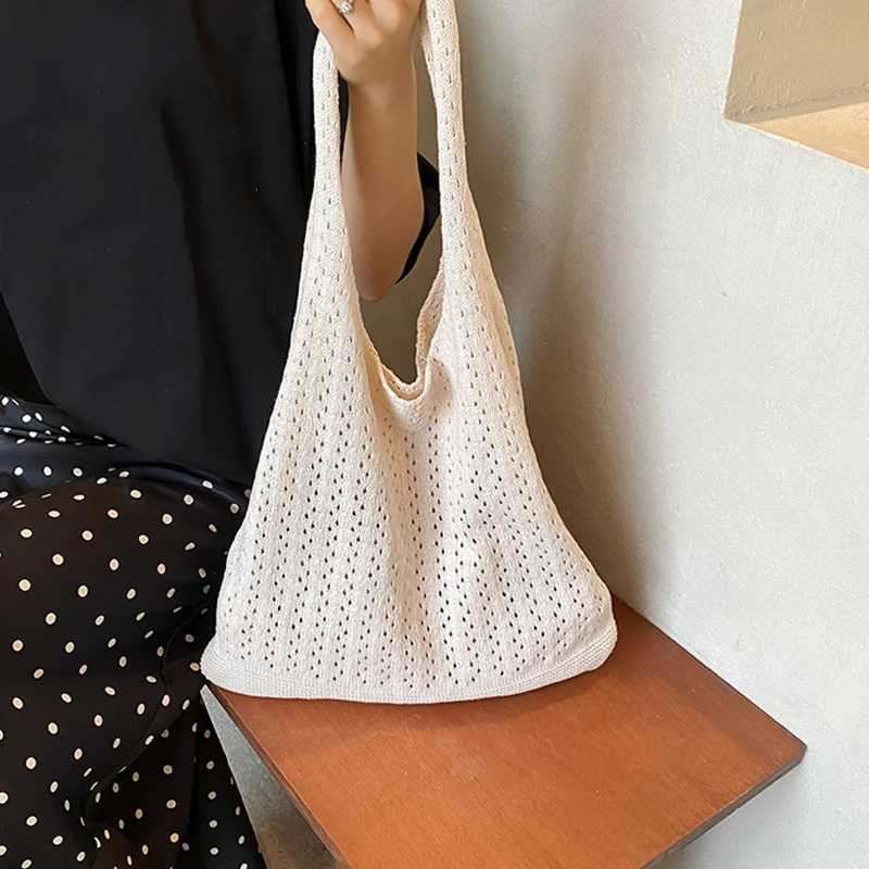 Women Hollow Woven Large Capacity Shoulder Bags Crochet Bag Knitting Handbags Female Shopping Tote Bags