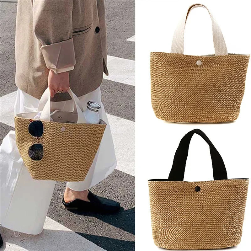 Fsahion Woven Ladies Straw Woven Handbag for Womens Holiday Beach Casual Tote Top-Handle Bags Handmade Retro Shoulder Bags 2024 250224