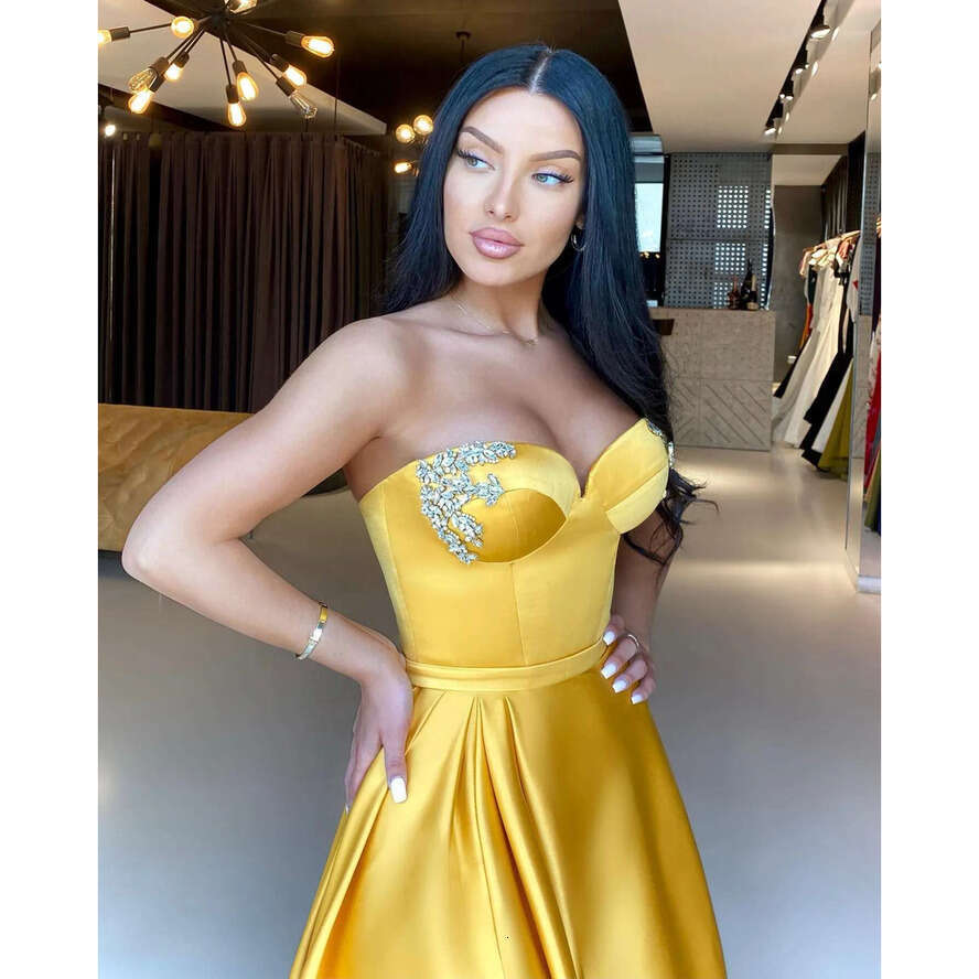 Gold Sexy A E Prom Dresses Beads Sweetheart Evening Gowns Ruched Slit Formal Long Special Ocn Party Dress
