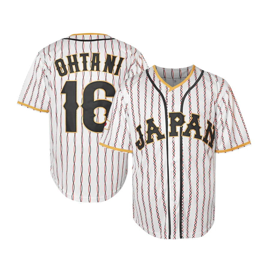 IN STOCK Mens Japan 16 OHTANI Baseball Jersey Embroidered Jersey White Black Stiched Nmae Number