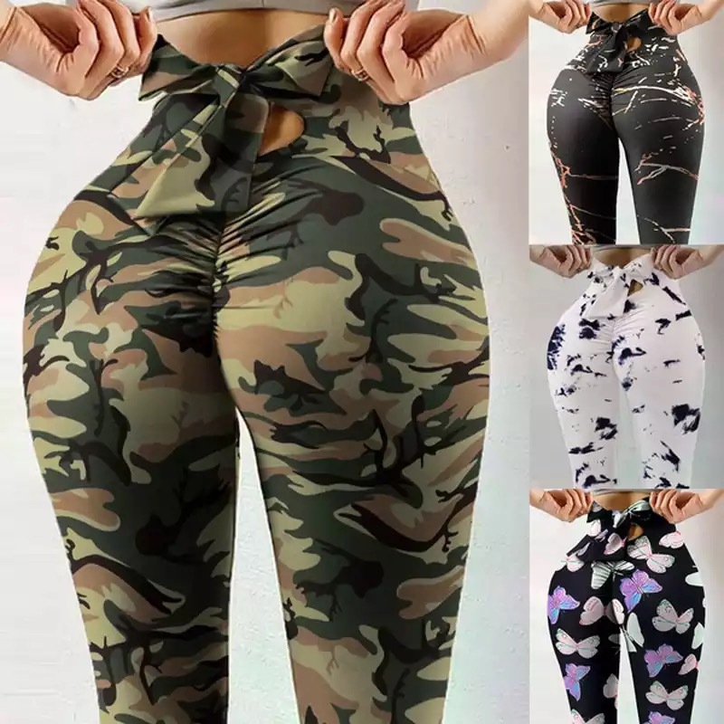Sexy Women Butterfly Print Yoga Hip Leggings Nightclub Fashion Bow Stretch Pants Bottoms Leopard Print Plus Size L XXXL Treggings