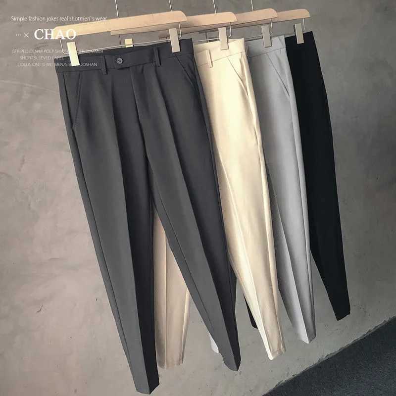 Mens spring and autumn stretch cut pants Korean trend straight leg casual mens leggings fashion suit pants W250225