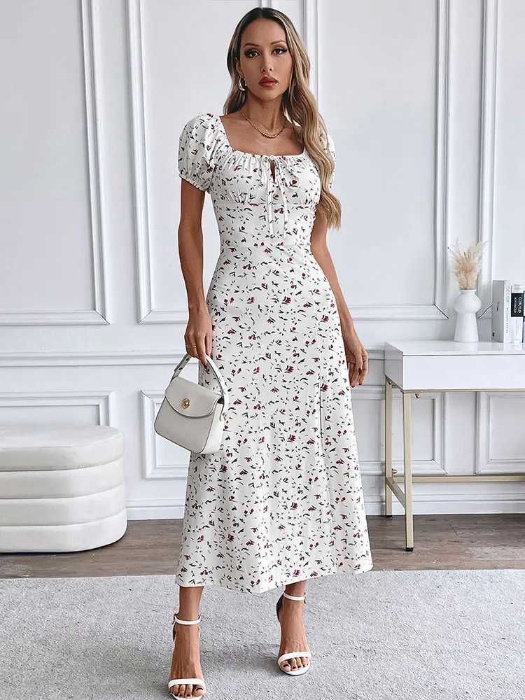 Women New Dresses Summer Fashion Print Short Sve Split Casual Slim Dress Club Party Ele Lady Hollow Out Dresses ClothingXJ250224