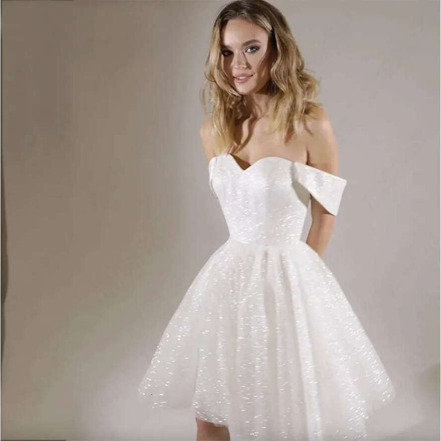 White Mini Graduation Dresses For Women Sparkg Tulle A-E Vestidos De Novia Princesa Sweetheart Off Shoulder Bride Party Homecoming Dress