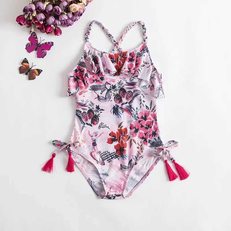 2024 Summer 1-5 Years Girls Swimsuit One Piece Swimsuit Flower Leopard Printing Swimwear For Children Summer Bikini Bathing Suit X250224