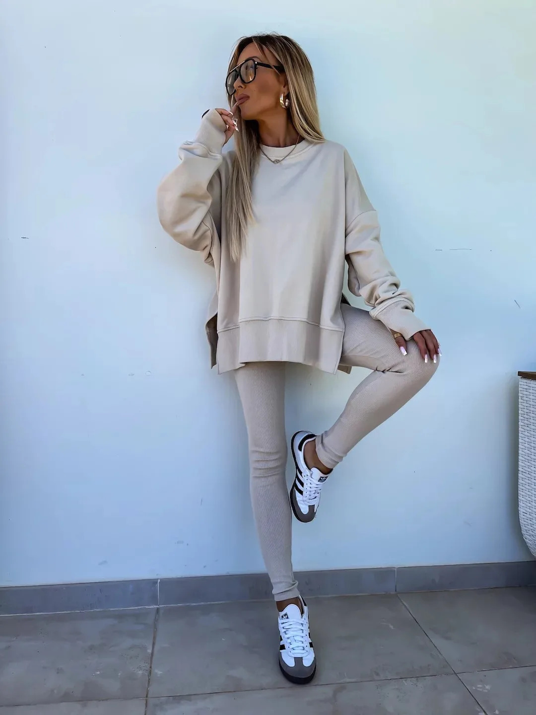 Spring summer 2024 Shirt casual loose-fitting sweater tight pants 2 piece suit sets for women 2 pieces trousers sets 250224