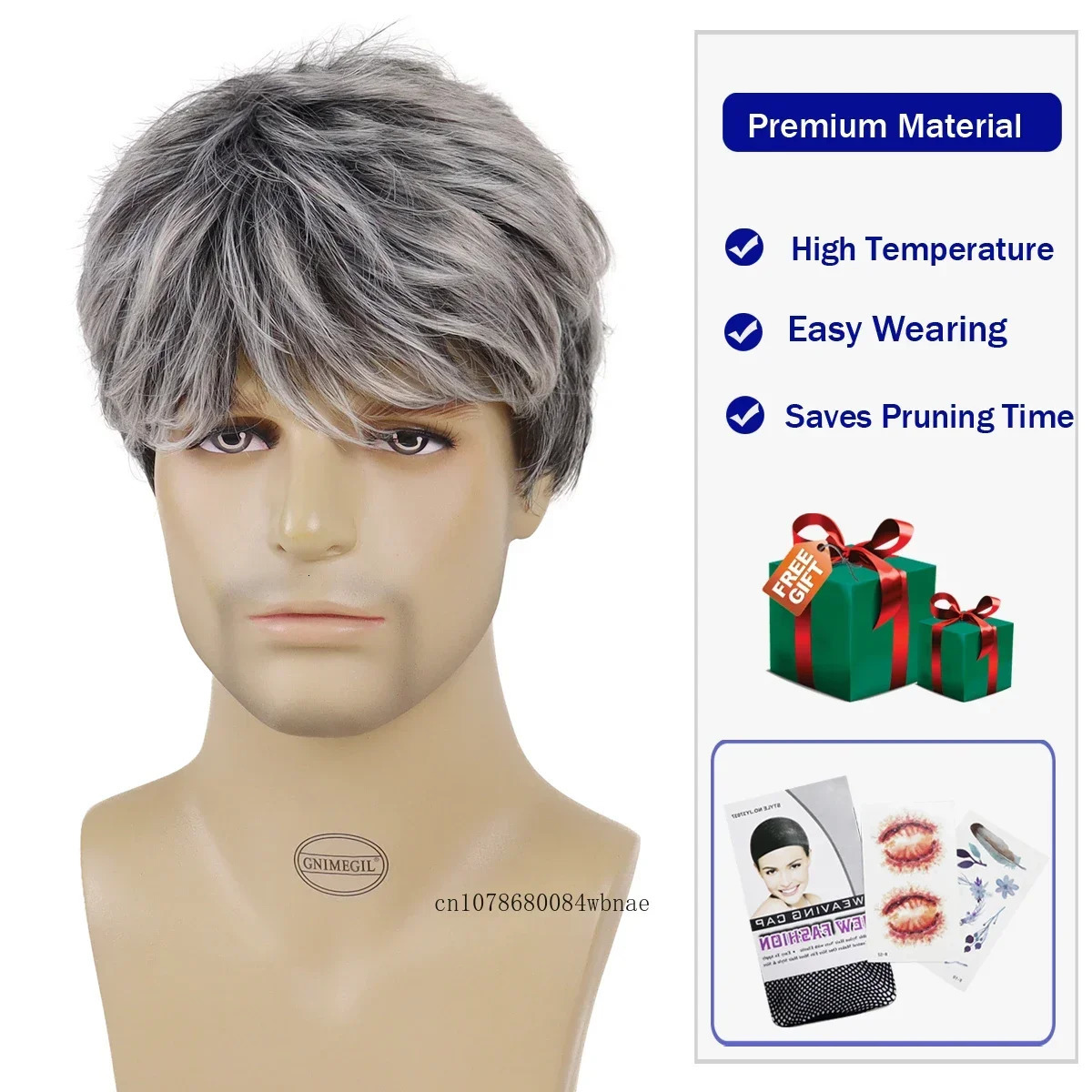 Short Mix Grey Synthetic Wig with Bangs for Men Daily Party Costume Fluffy Layered Grandpa Gray Old Man Hair Replacement Wigs 250224