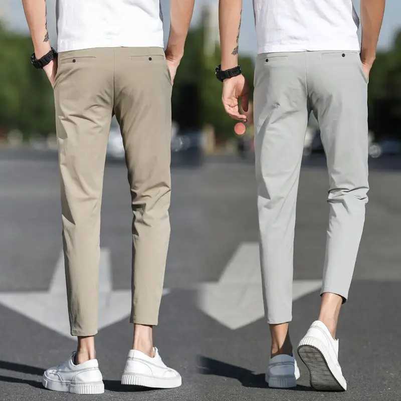 Ankle Length Ice Silk Men Trousers Korean Thin Summer Casual Stretch Suit Pants Chandals Man Formal 2024 New Clothes H36 W250225