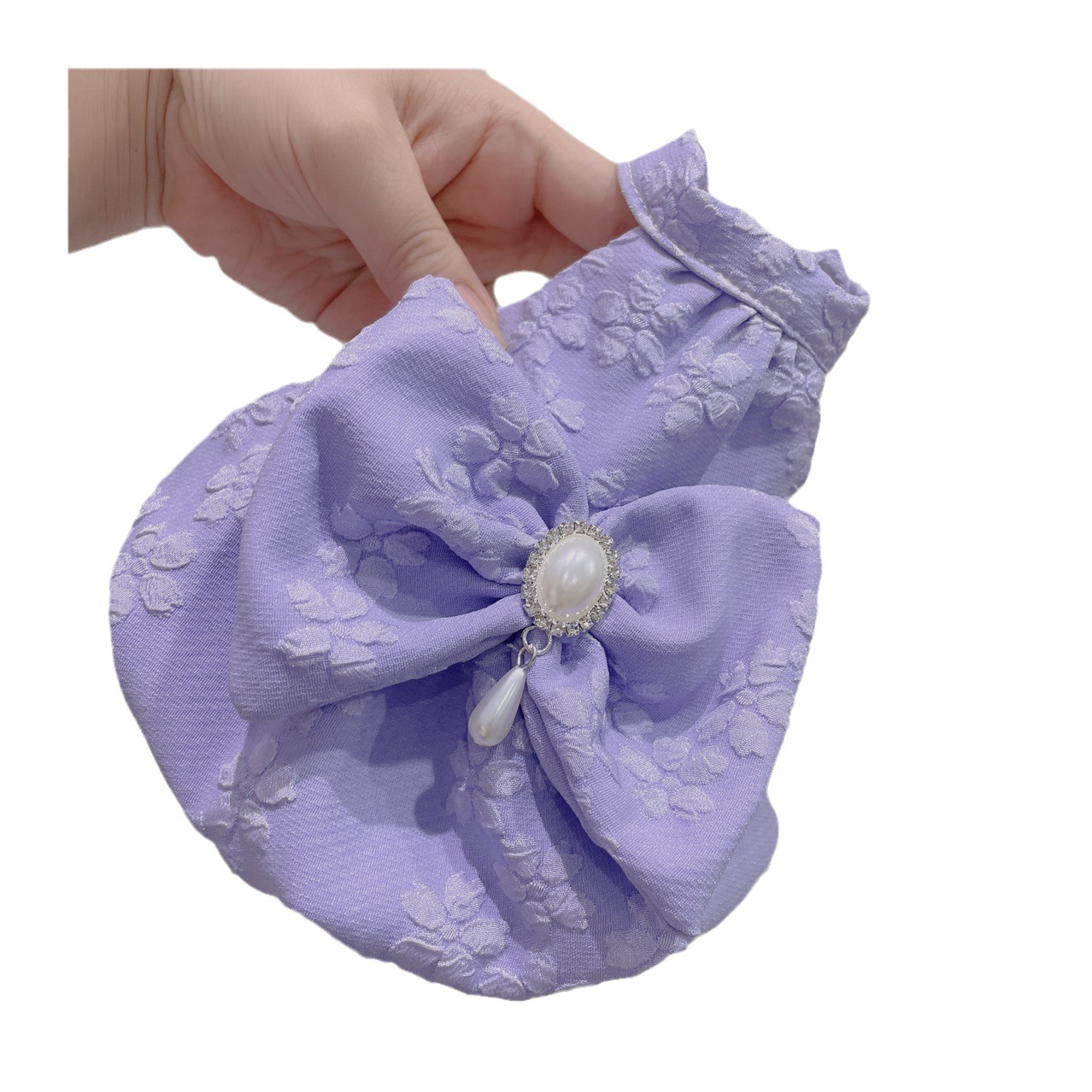 Purple Bowknot Elegant Summer Dog Dress With Pearl Hairbow Handmdede High Quality Tiny Dog Clothes