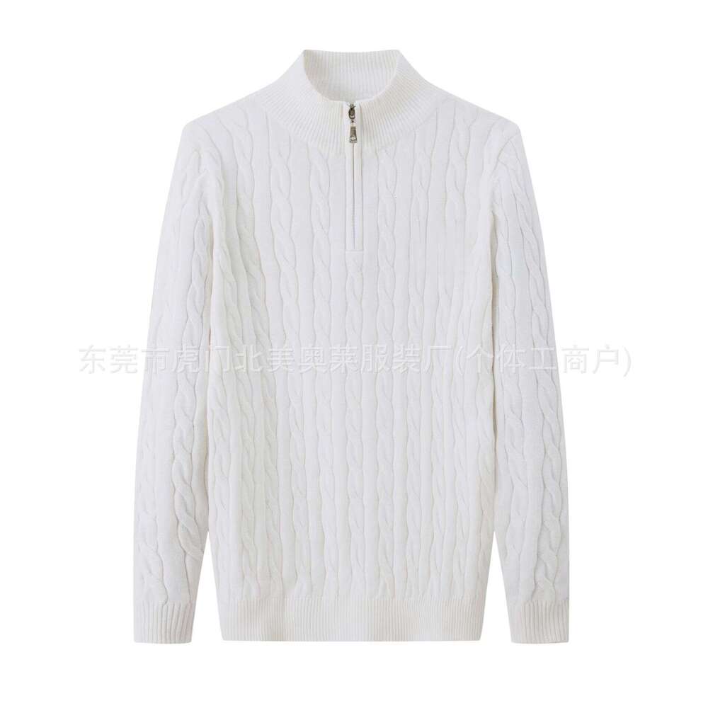 Autumn And Winter New Stand Up Collar Zipper Pullover Men's Pure Cotton Embroidered Knitted Sweater