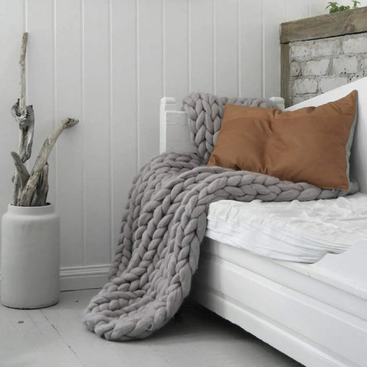Handmade Chunky Knit Blanket Large Thick Wool Bulky Knitting Throw for Bedroom Decor Pet Bed Chair Mat Rug Grey 250218 - view 4
