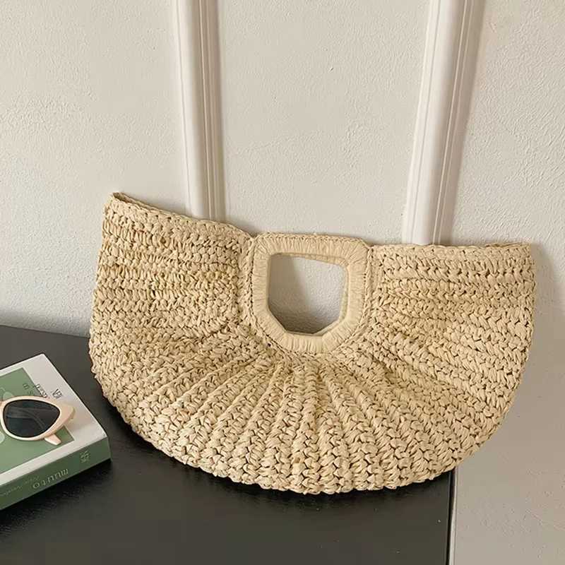 Straw Handbags For Women Handmade Half-moon Bag Casual Style Beach Bag Basket Casual Bucket Bag Purse Totes