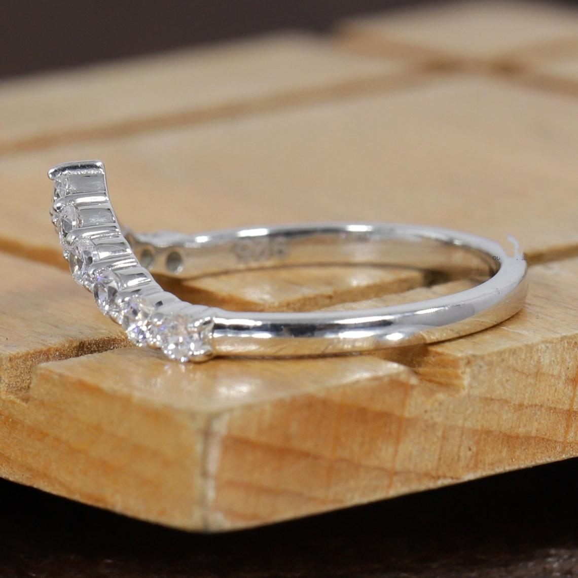 Jewelry 18K White Gold Vintage Style V Shape Lab Grown Diamond Round Cut 0.50ct Wedding Ring 14K Gold Ring Half Set Ring Band