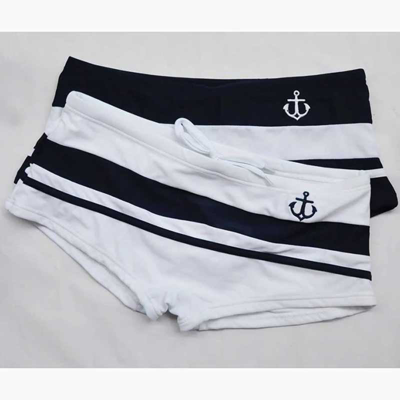 Swimwear Men Sexy Swimming Trunks Mens Boxer Waist Mosaic Swim Stripe Beach Board Shorts Suit Man Bikini Swimsuit BeachwearXJ250224