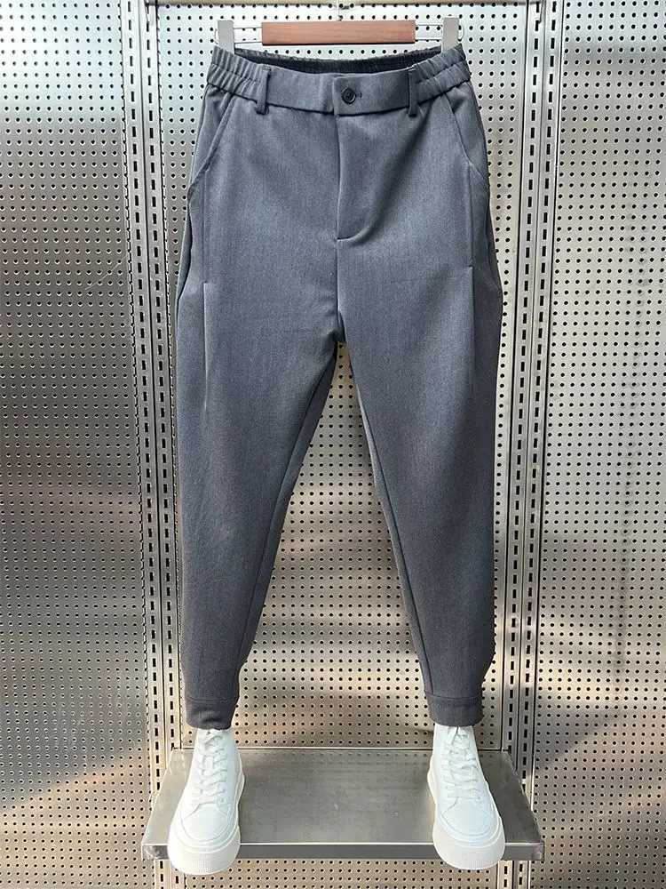 Wide leg classic set pants ultra-thin work elastic waist Trouser mens office elegant casual Trouser harem pants Korean A64 W250225