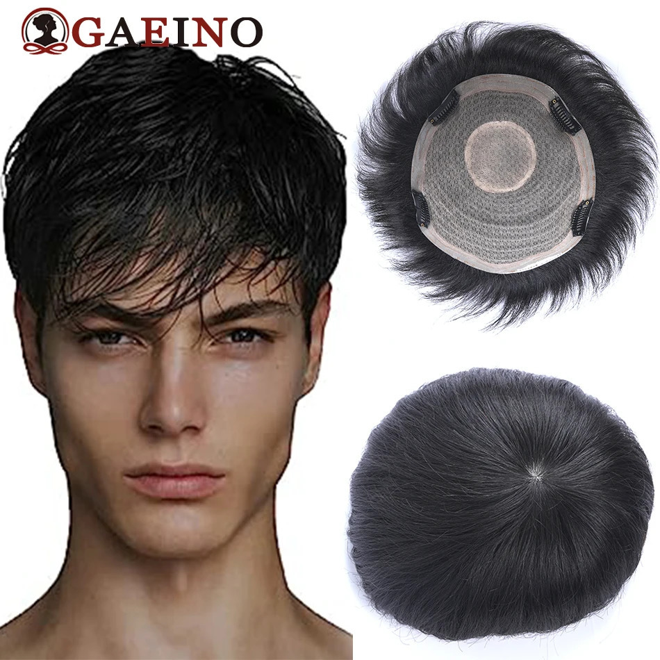 Human Hair Toupee With Clip Natural Black Remy Hairpiece Machine Made Hair Wig Clip In Topper Hair Replacement System For Man 250224