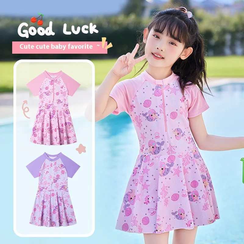 New Kids One-piece Swimsuit Ocean Coral Cartoon Print Kids Swimsuit Cute Princess Swim Dress Little Fresh Girls Swimsuit X250224
